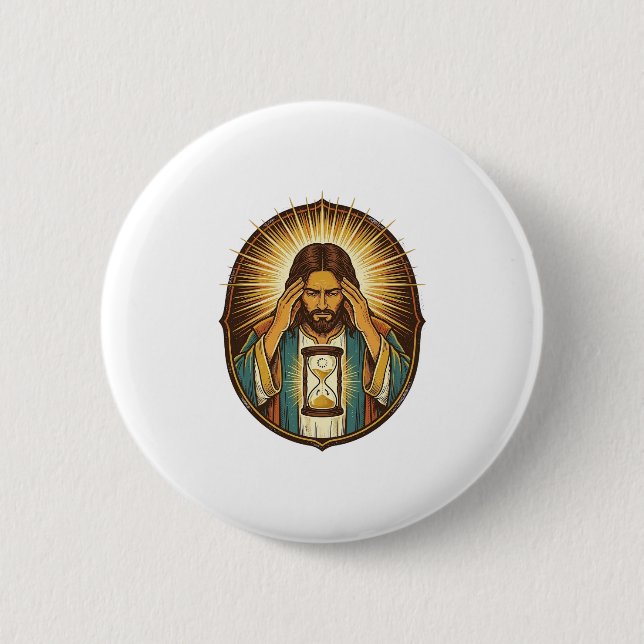 Impatient Jesus Loading Hourglass Slow Internet Te Button (Front)
