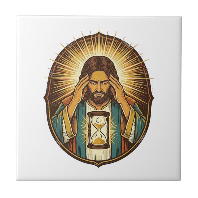 Impatient Jesus Loading Hourglass Slow Internet Te Ceramic Tile (Front)