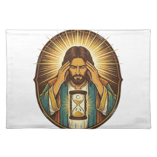 Impatient Jesus Loading Hourglass Slow Internet Te Cloth Placemat