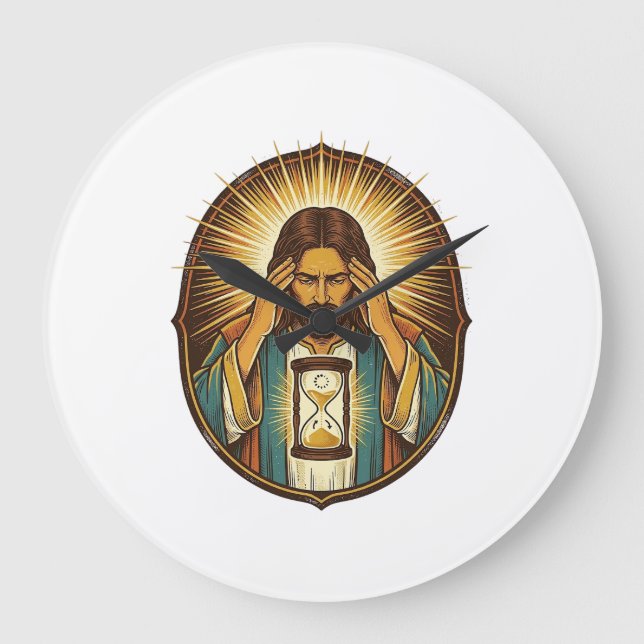 Impatient Jesus Loading Hourglass Slow Internet Te Large Clock (Front)