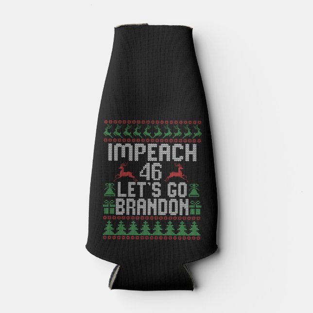 Impeach 46 Let's Go Brandon Ugly Christmas Sweater Bottle Cooler (Front)