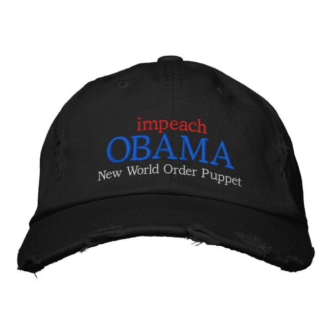 impeach OBAMA New World Order Puppet Embroidered Baseball Cap (Front)