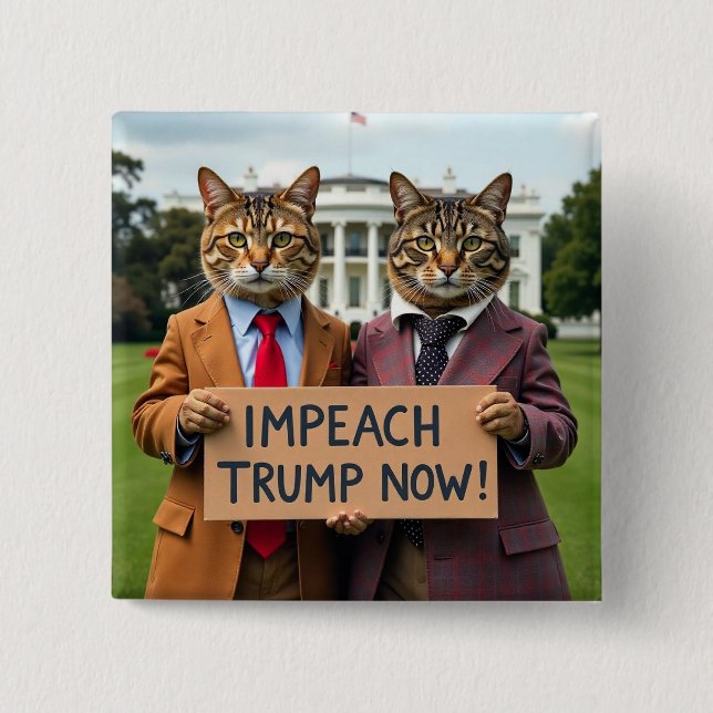 Impeach Trump Now Cat Button (Front)
