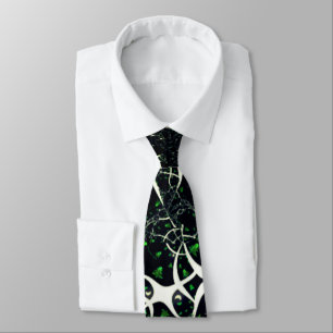 Imperfect white fractal on black space, knitted neck tie