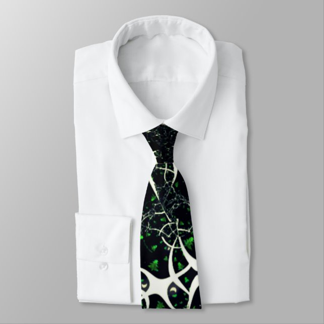 Imperfect white fractal on black space, knitted neck tie (Tied)