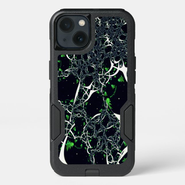 Imperfect white fractal on black space, knitted otterbox iPhone case (Back)
