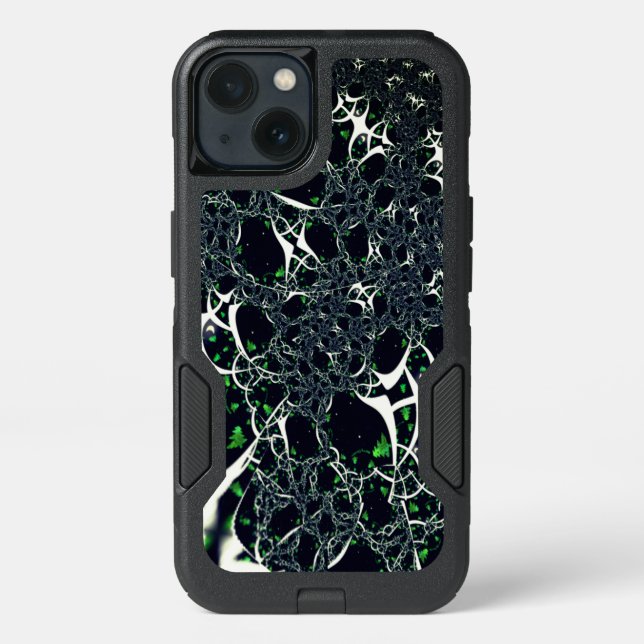 Imperfect white fractal on black space, knitted otterbox iPhone case (Back)