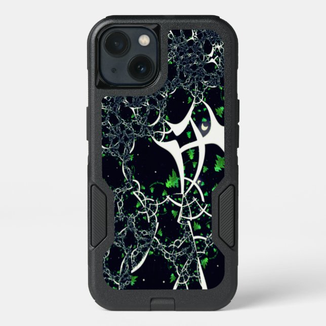 Imperfect white fractal on black space, knitted otterbox iPhone case (Back)