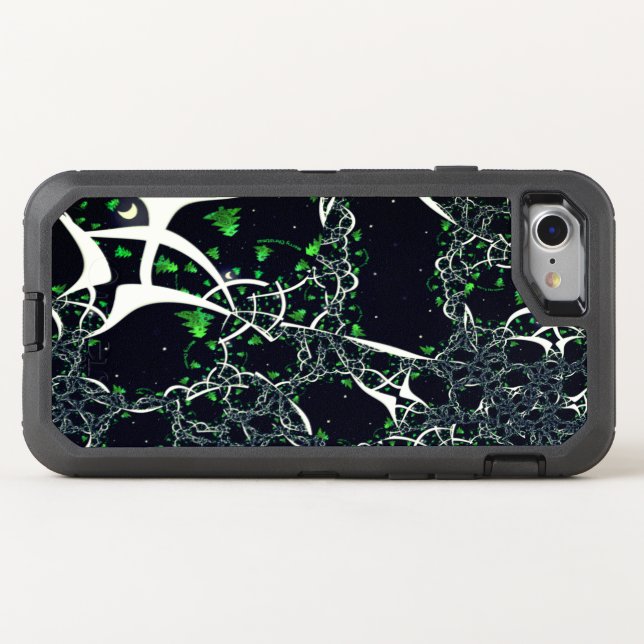 Imperfect white fractal on black space, knitted otterbox iPhone case (Back Horizontal)