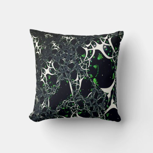 Imperfect white fractal on black space knitted throw pillow