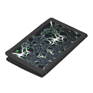 Imperfect white fractal on black space, knitted tri-fold wallet
