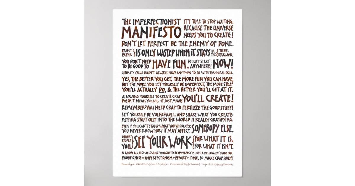 Imperfectionist Manifesto Poster - Walnut Ink | Zazzle