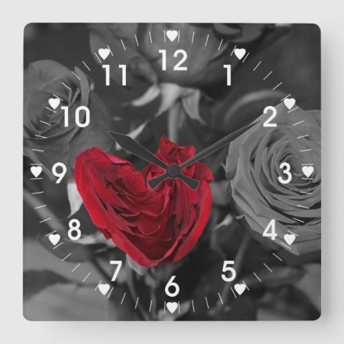 Imperfectly Perfect Red Rose Heart Square Wall Clock