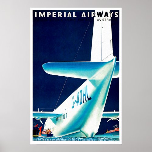 Imperial Airways Airlines Vintage Travel Poster