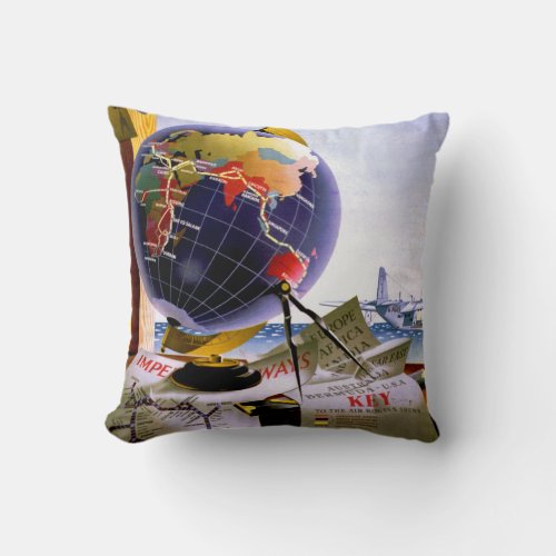 Imperial Airways Globe Throw Pillow