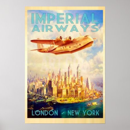 Imperial Airways London & New York Vintage Travel Poster