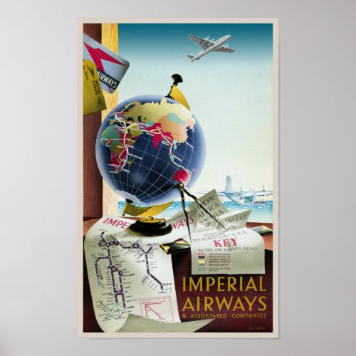 Imperial Airways UK Vintage Poster 1938