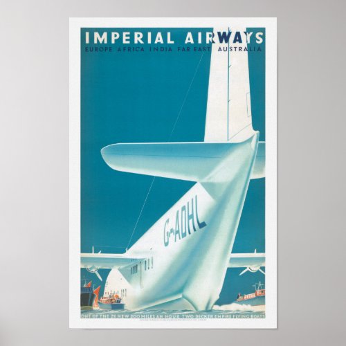 Imperial Airways UK Vintage Poster 1939
