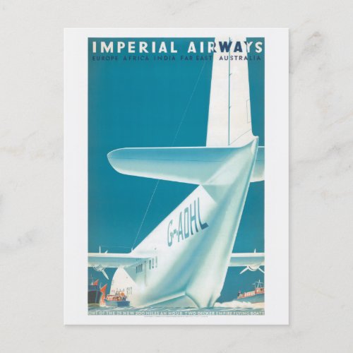 Imperial Airways UK Vintage Poster 1939 Postcard