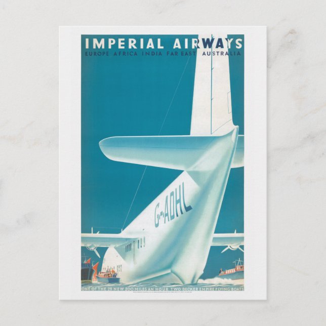 Imperial Airways UK Vintage Poster 1939 Postcard (Front)