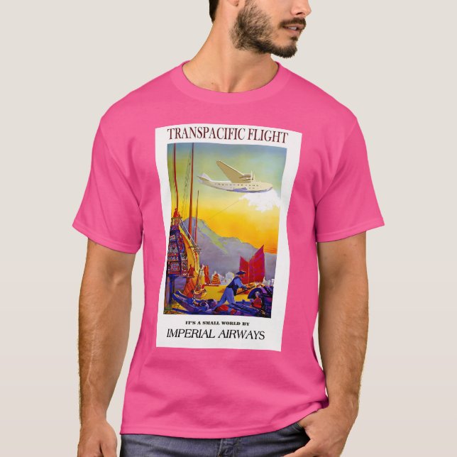 Imperial Airways Vintage Transpacific Flight Print T-Shirt (Front)