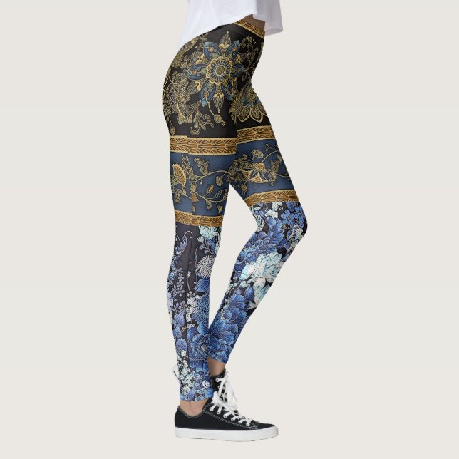 Imperial Blue Floral Kimono Leggings (Right)