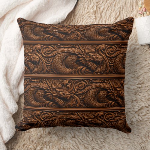 Imperial dragon wood carving throw cushion
