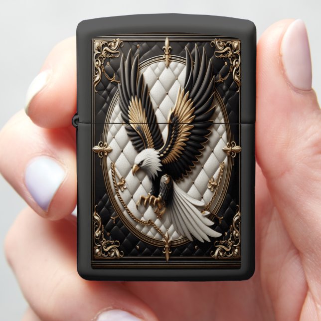 Imperial Eagle Leather-Style Gold Zippo Lighter (In Hand)