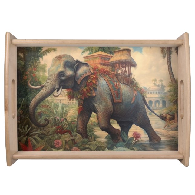 Imperial Elephant & Golden Pavilion Vintage Serving Tray (Front)