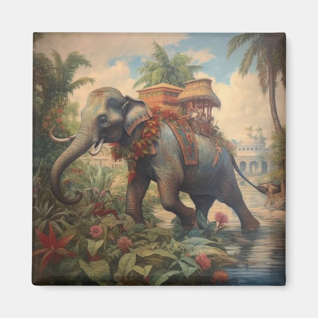 Imperial Elephant & Royal Howdah Vintage Botanical Magnet (Front)