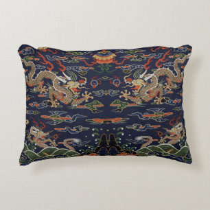 Imperial Gold Dragon & Auspicious Clouds Accent Pillow