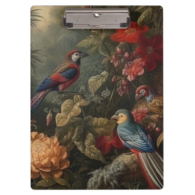 Imperial Peony & Exotic Parrot Canopy Vintage Clipboard (Front)