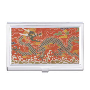 Imperial Red & Black Dragon Silk Pattern Business Card Case