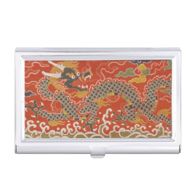 Imperial Red & Black Dragon Silk Pattern Business Card Case (Front)