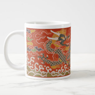 Imperial Red & Black Dragon Silk Pattern Giant Coffee Mug