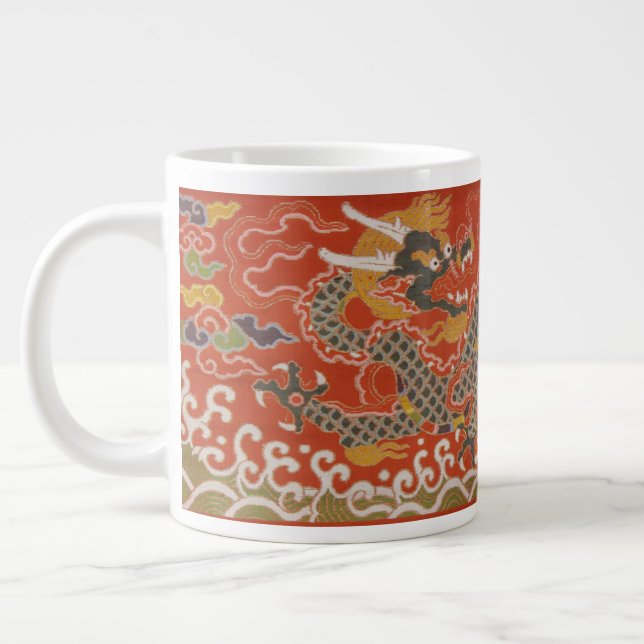 Imperial Red & Black Dragon Silk Pattern Giant Coffee Mug (Left)