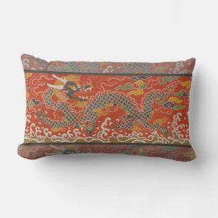 Imperial Red & Black Dragon Silk Pattern Lumbar Pillow