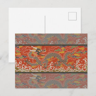 Imperial Red & Black Dragon Silk Pattern Postcard