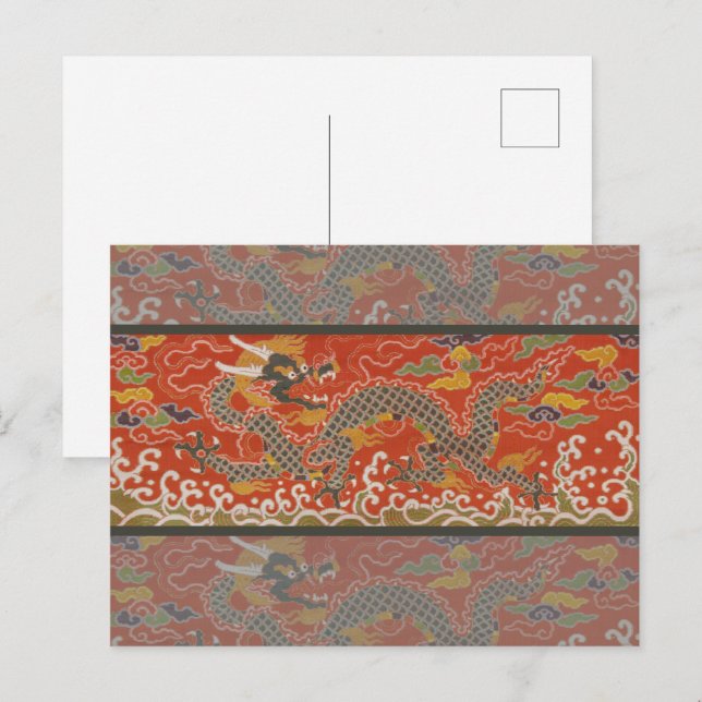 Imperial Red & Black Dragon Silk Pattern Postcard (Front/Back)