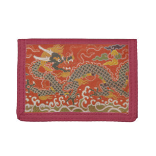 Imperial Red & Black Dragon Silk Pattern Tri-fold Wallet