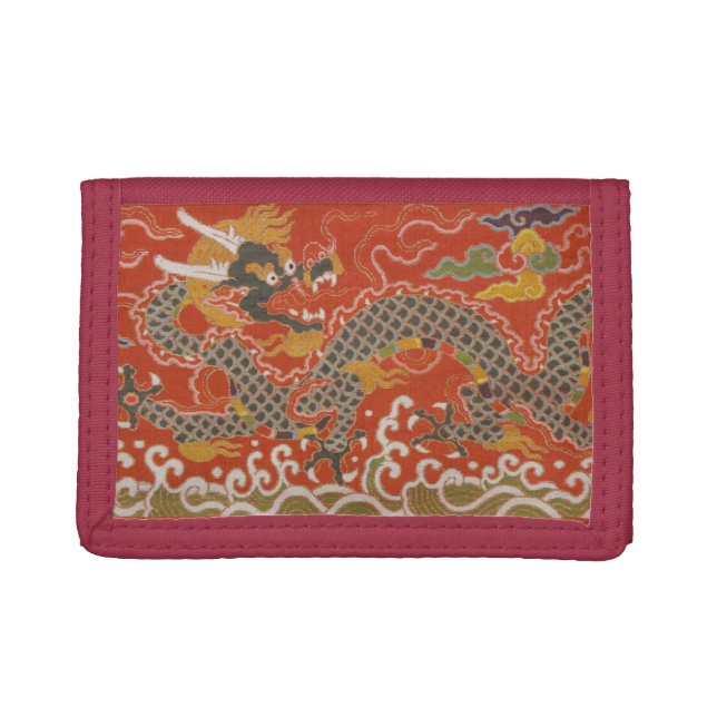 Imperial Red & Black Dragon Silk Pattern Tri-fold Wallet (Front)