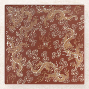 Imperial Red & Gold Dragon Silk Art Glass Coaster