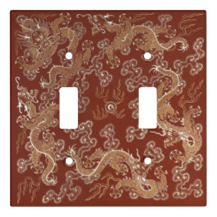 Imperial Red & Gold Dragon Silk Art Light Switch Cover