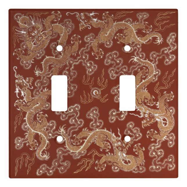 Imperial Red & Gold Dragon Silk Art Light Switch Cover (Front)