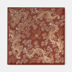 Imperial Red & Gold Dragon Silk Art Magnet