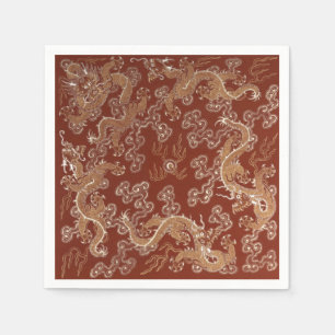 Imperial Red & Gold Dragon Silk Art Napkins