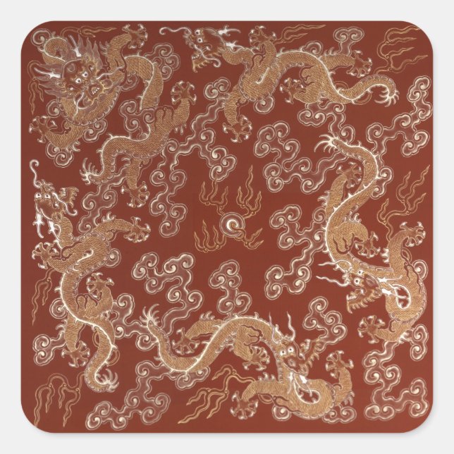 Imperial Red & Gold Dragon Silk Art Square Sticker (Front)