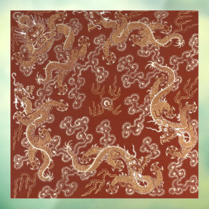 Imperial Red & Gold Dragon Silk Art Window Cling