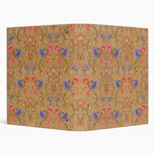 Imperial Red & Gold Interlocking Floral Silk Art 3 Ring Binder