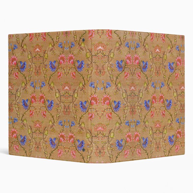 Imperial Red & Gold Interlocking Floral Silk Art 3 Ring Binder (Background)